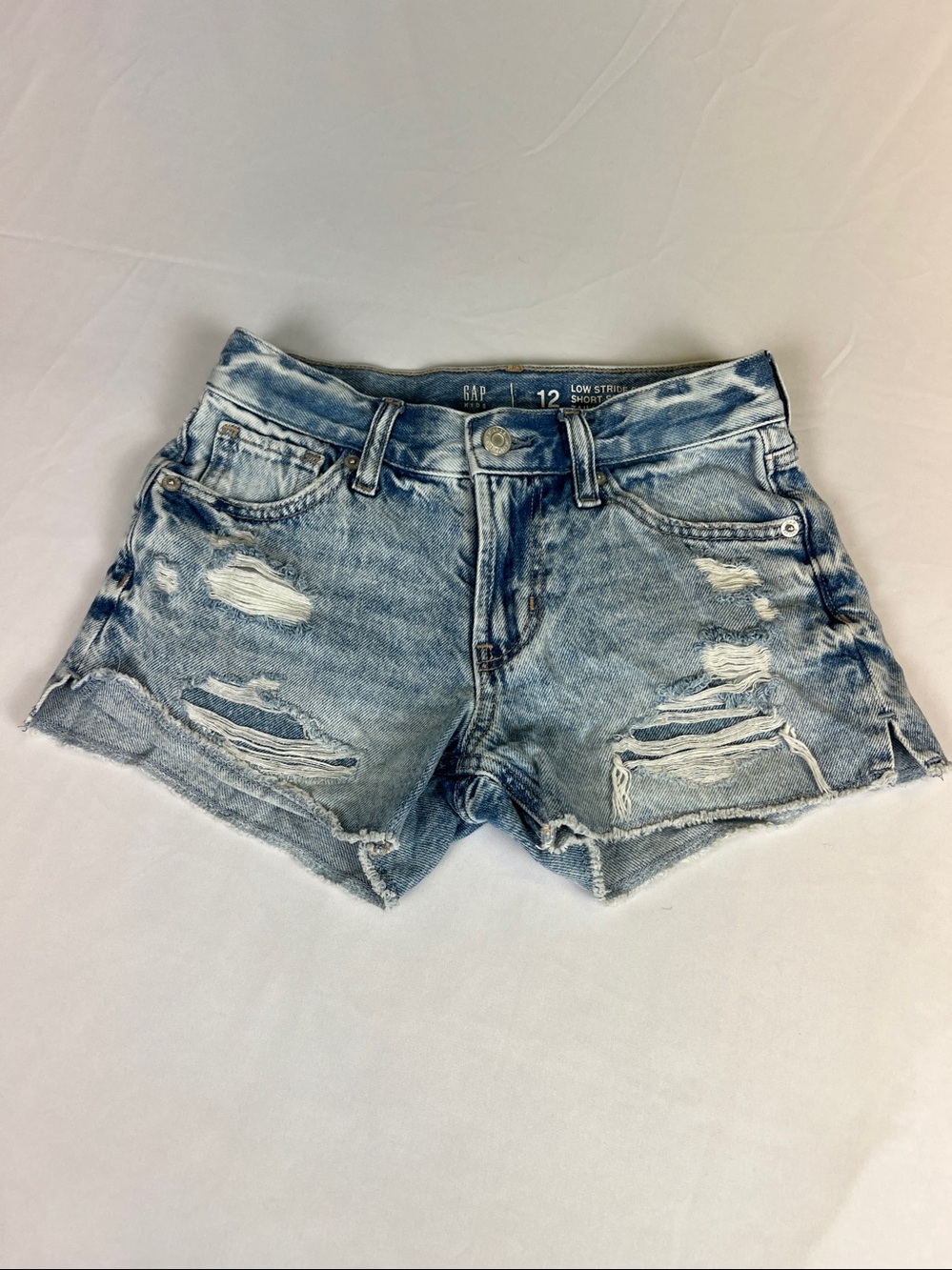 GAP Kids Size 12 adjustable waist Low Stride Short Distressed light wash